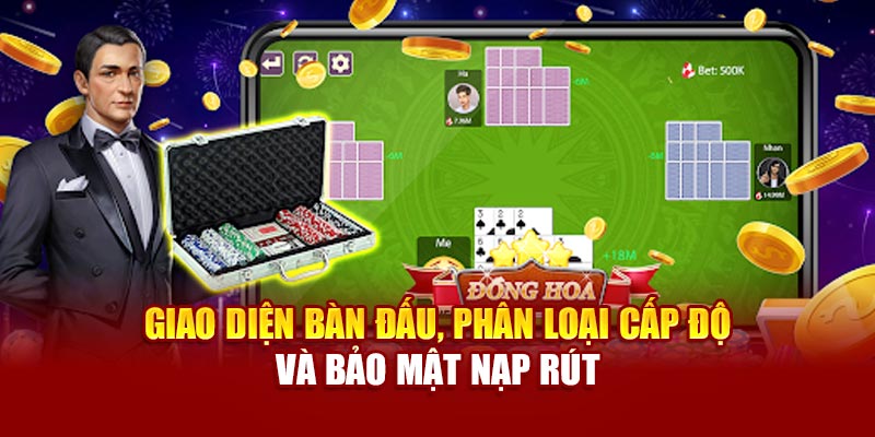 Giao diện bàn đấu, phân loại cấp độ và bảo mật nạp rút