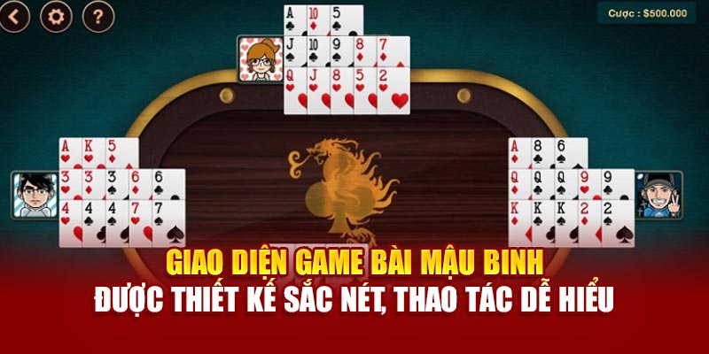 Giao diện game bài Mậu binh được thiết kế sắc nét, thao tác dễ hiểu